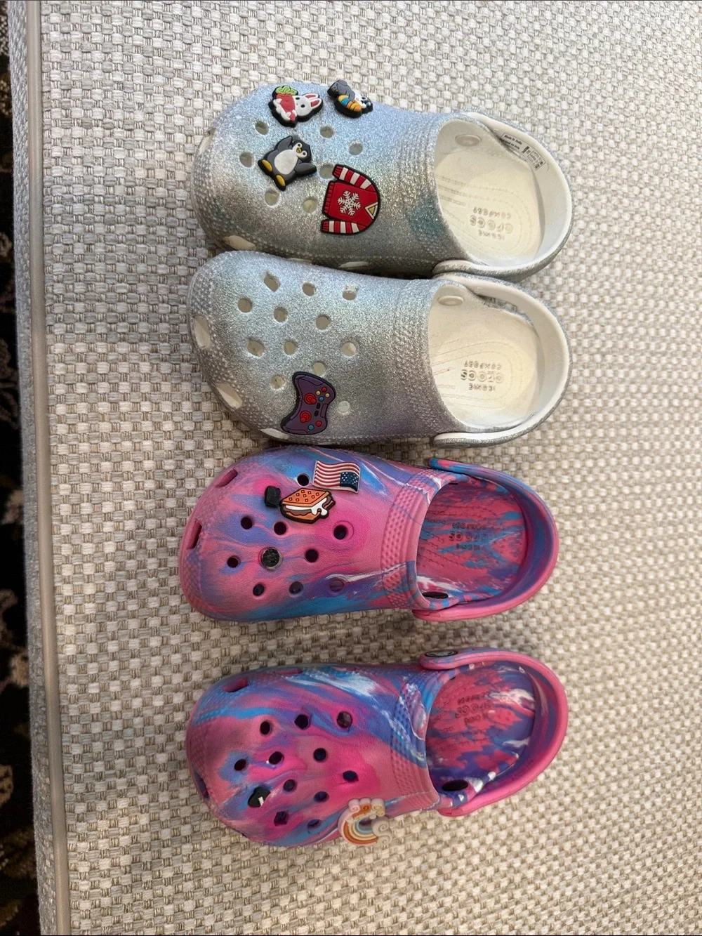 CROCS Kids Silver Glitter Clogs & Pink-Blue Tie-Dye - 2 Pair Set c11 and c12